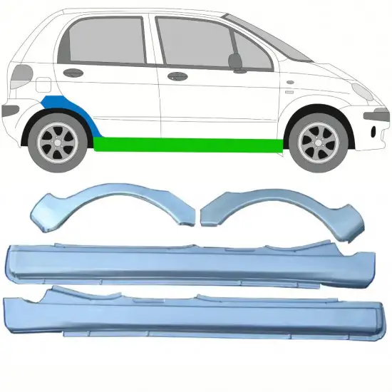 Réparation bas de caisse + passage de roue arrière pour Daewoo Matiz 1998-2008 / Gauche+Droit / Ensemble <br/>ID:10038