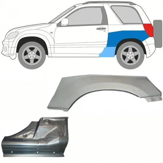 Réparation bas de caisse + passage de roue arrière pour Suzuki Grand Vitara 2005-2014 / Gauche / Ensemble <br/>ID:10841