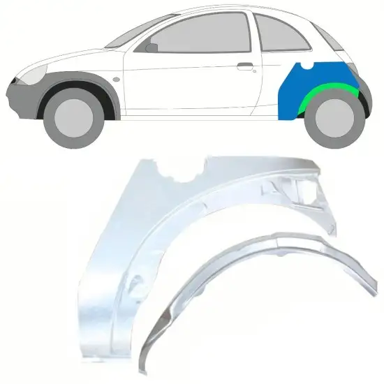 Panneau de réparation arc d'aile arrière intérieur + extérieur pour Ford KA 1996-2008 / Gauche / Ensemble <br/>ID:10776