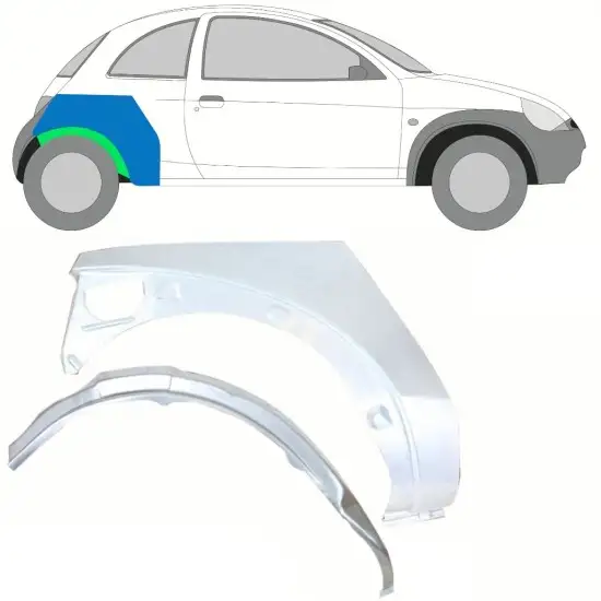 Panneau de réparation arc d'aile arrière intérieur + extérieur pour Ford KA 1996-2008 / Droite / Ensemble <br/>ID:10775