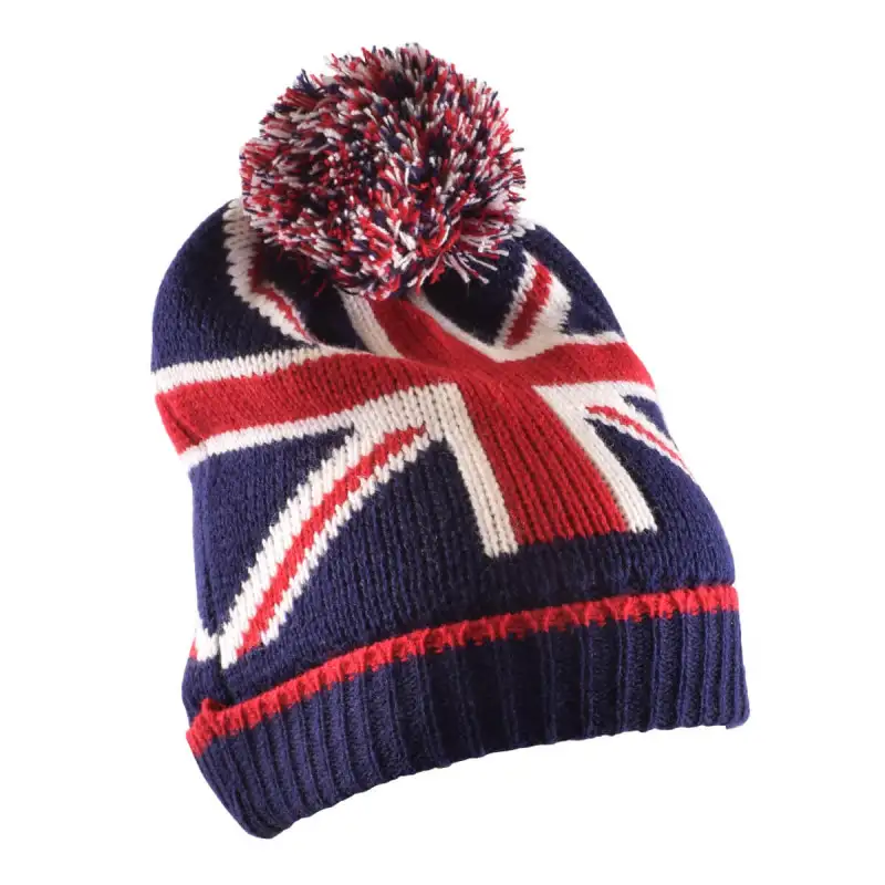 Bonnet Union Jack avec pompom
