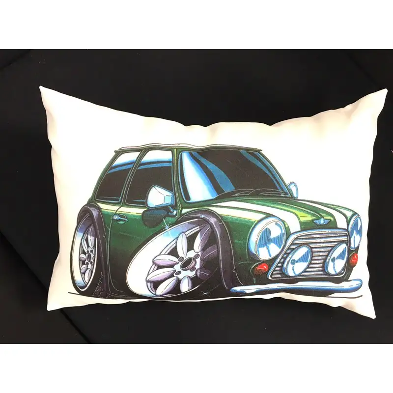 Coussin Mini Cooper Verte Toit Blanc