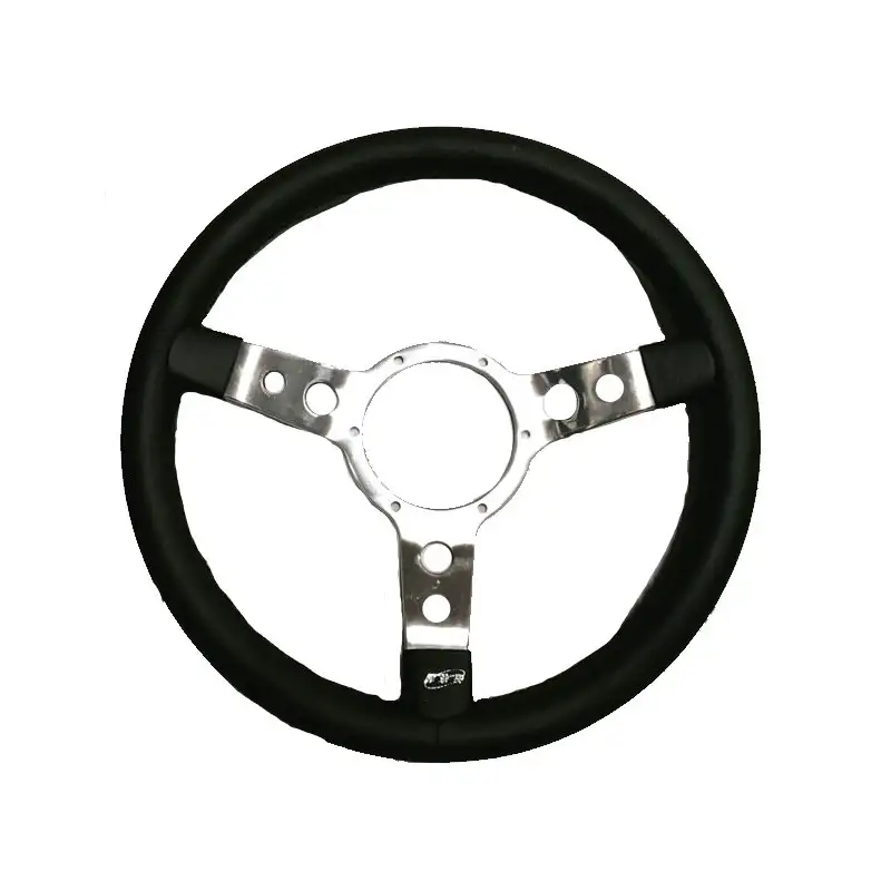 Volant cuir/Alu chromé Mountney - 14'' Tulipé
